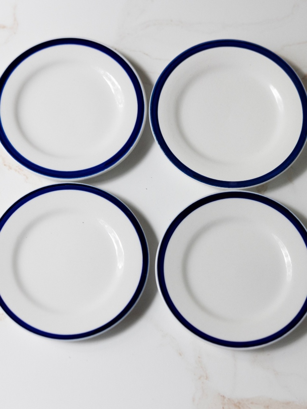 Set of 4 IKEA Almhult blue white small plates 4" across